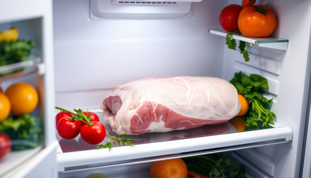 Safe thawing of pork belly in refrigerator