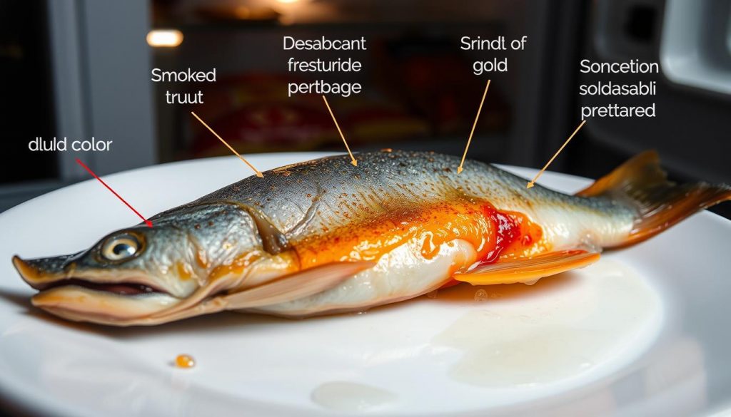 Signs of smoked trout spoilage