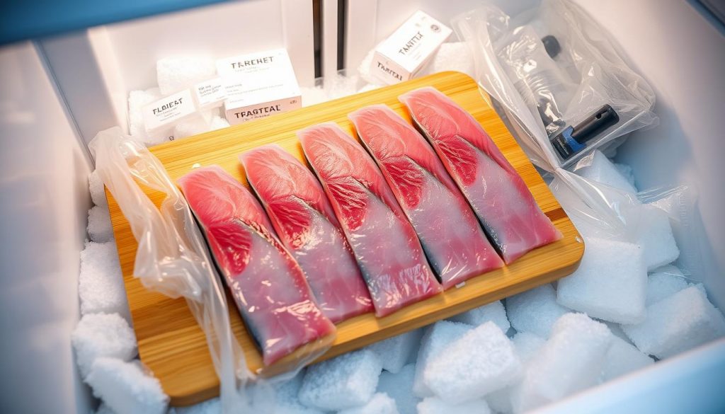 Freezing ahi tuna for long-term storage