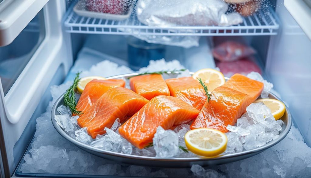 Freezing cooked salmon