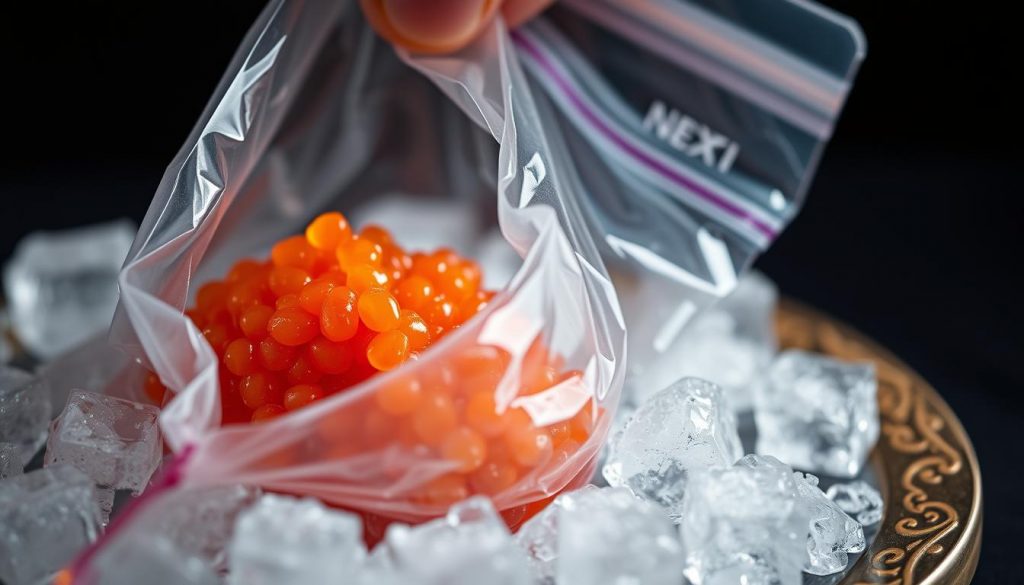 Freezing salmon caviar