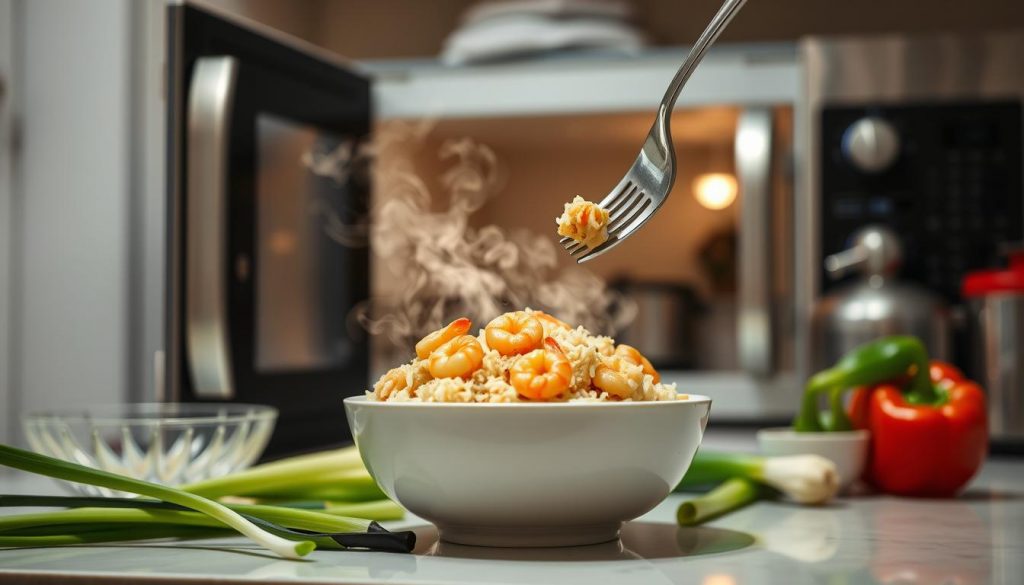 Reheating shrimp fried rice safely